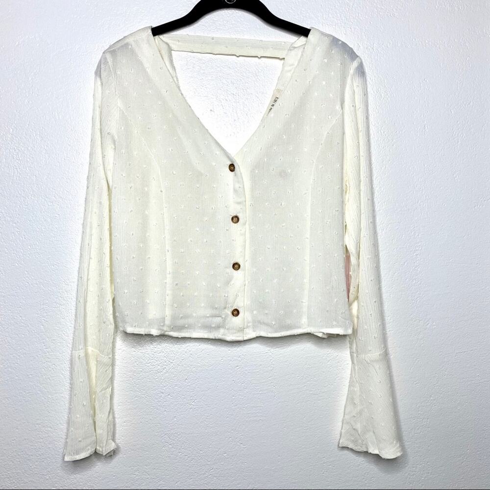 Fashion on Earth Swiss Dot Bell Cuff Crop Top Size Medium